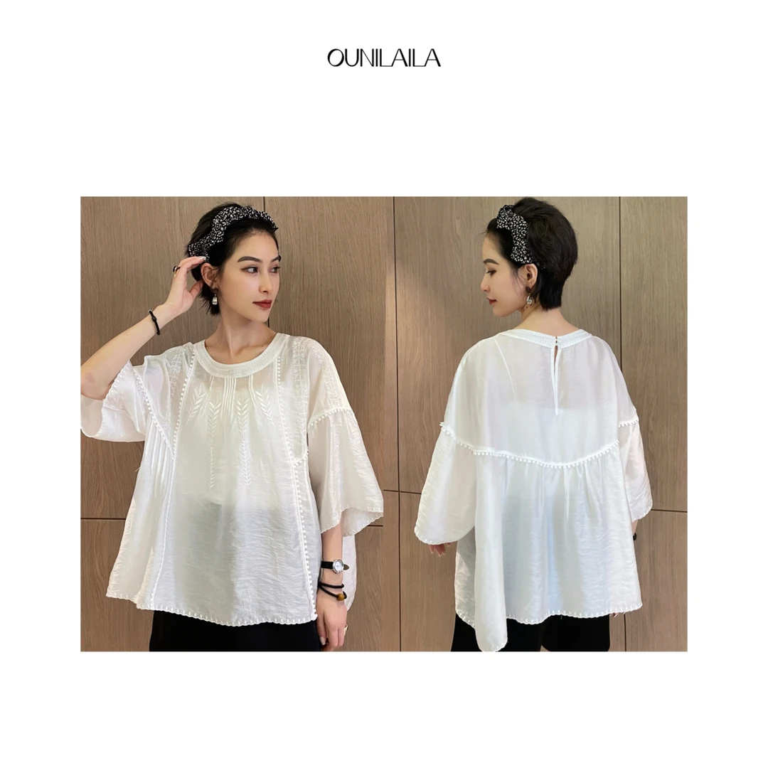 YouYou【葵夏】法式浪漫拼接皱褶上衣 / 夏季甜美穿搭T恤 SY24N13