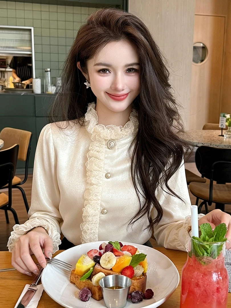 秋冬纯欲氛围感蕾丝拼接打底衫女内搭高级设计感小众轻奢绝美上衣