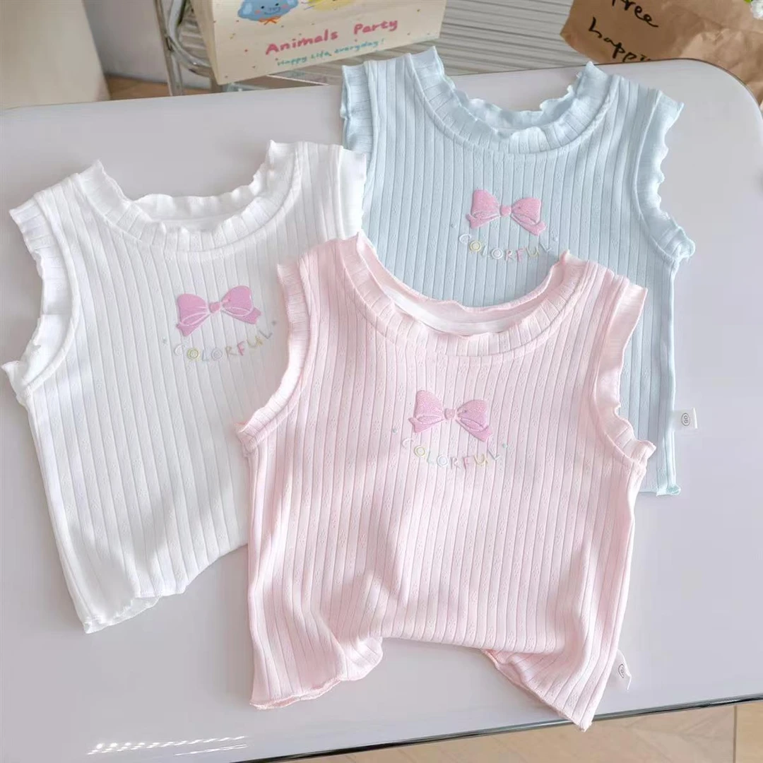 女宝宝甜美背心夏季新款儿童薄款无袖T恤女童糖果色洋气上衣公主