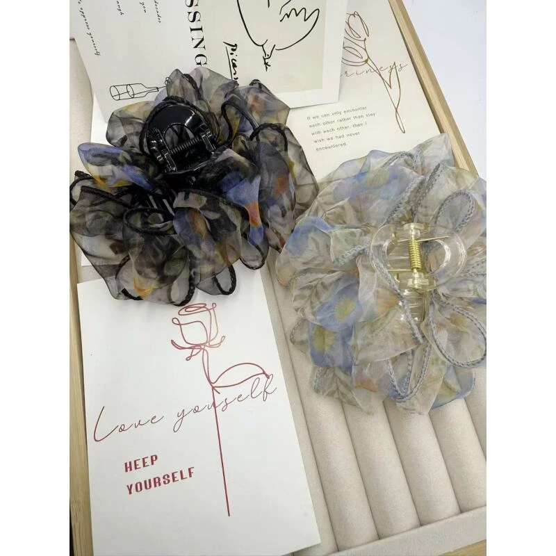 诗泊雅 高级云朵碎花新款泡泡后脑勺夹大号蝴蝶结抓夹