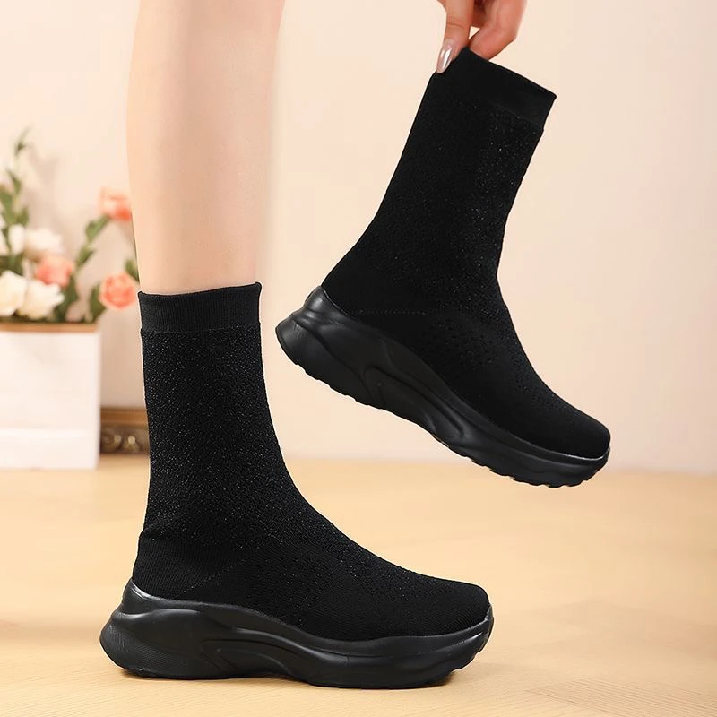 （直播间下单）常规透气中筒中跟春季内增高女靴黑色时尚