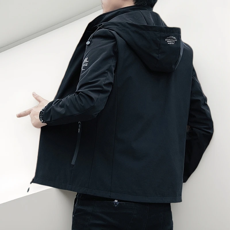 春秋季男士酷帅潮流工装连帽防风运动夹克时尚百搭男装连帽夹克春