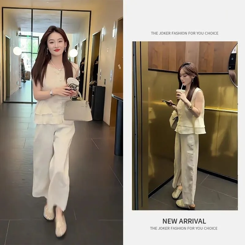 夏季一整套女装2025年新款韩版休闲气质减龄无袖上衣休闲裤两件套