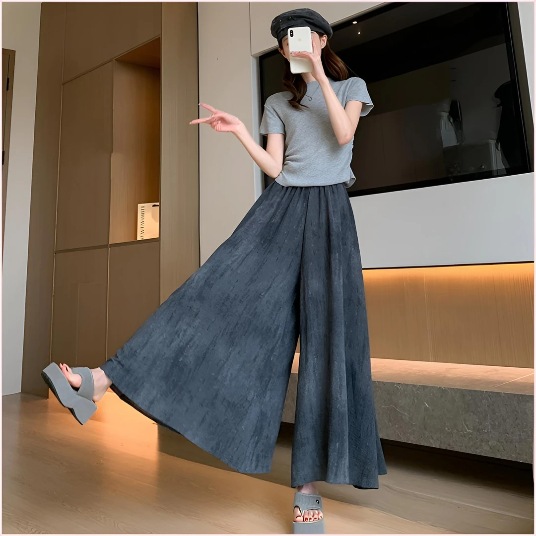 【双口袋+现货】2025爆款气质扎染冰丝裙裤女宽松夏薄款阔腿八分裤