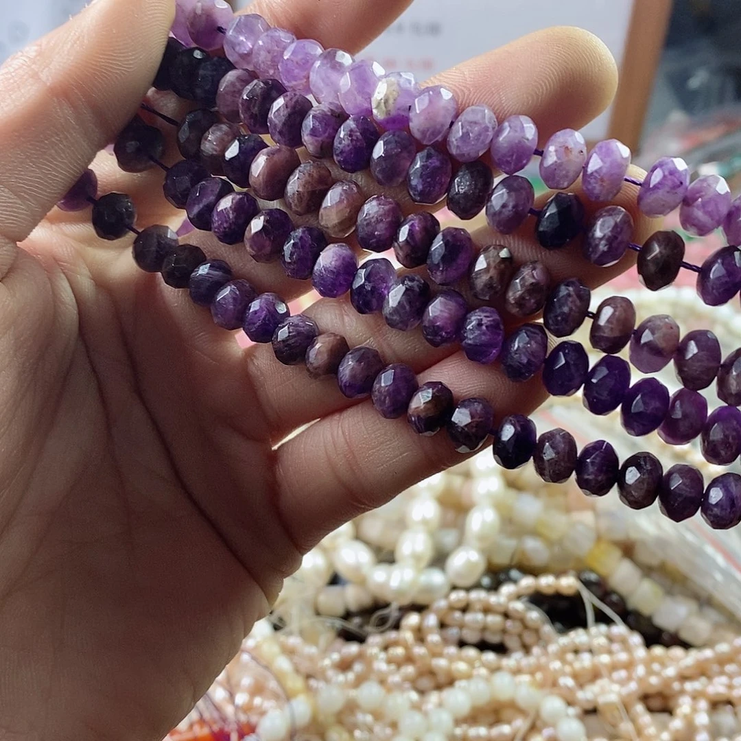 玛瑙/玉髓珠宝半成品未镶嵌一条天然8mm幽灵紫水晶切面隔片