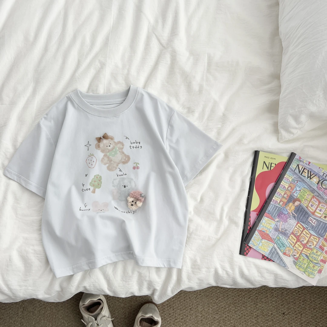 （现货）女童夏季薄款短袖t恤立体卡通女孩洋气半袖宽松QSYXW59638