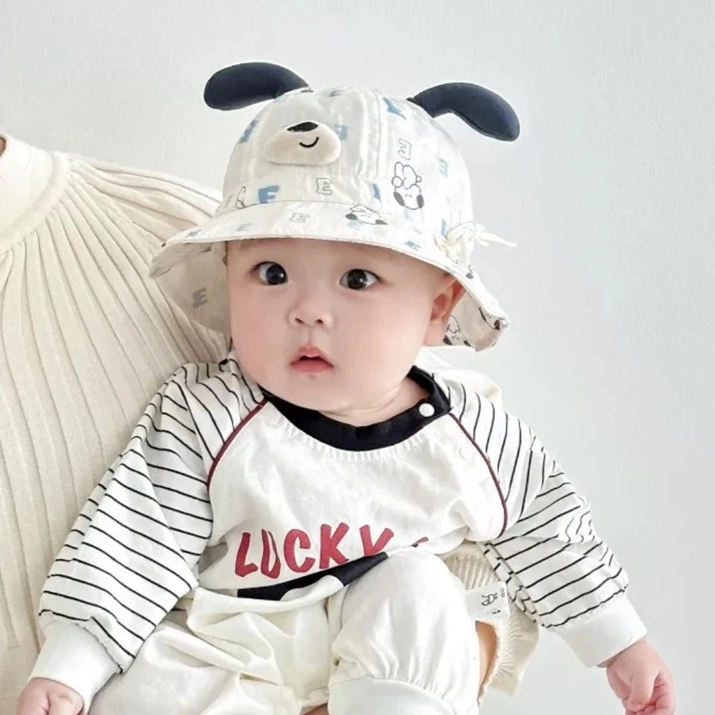 婴儿帽子春季可爱超萌小月龄遮阳帽春天薄款男宝宝可调节抽绳盆帽