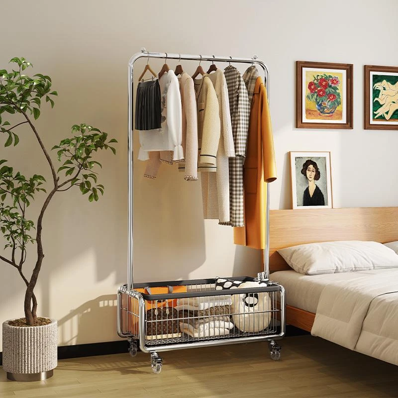 衣帽架可移动落地带轮挂衣架置物卧室床边床尾收纳多功能衣服架子