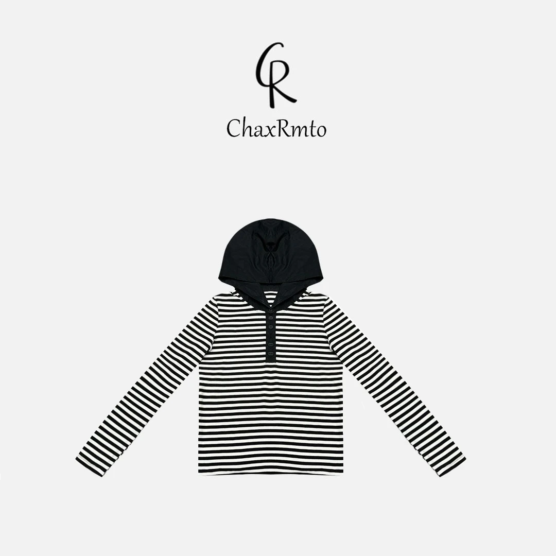 ChaxRmto 2025时尚圆领连帽条纹长袖百搭打底衫 斯斯SC1C1187