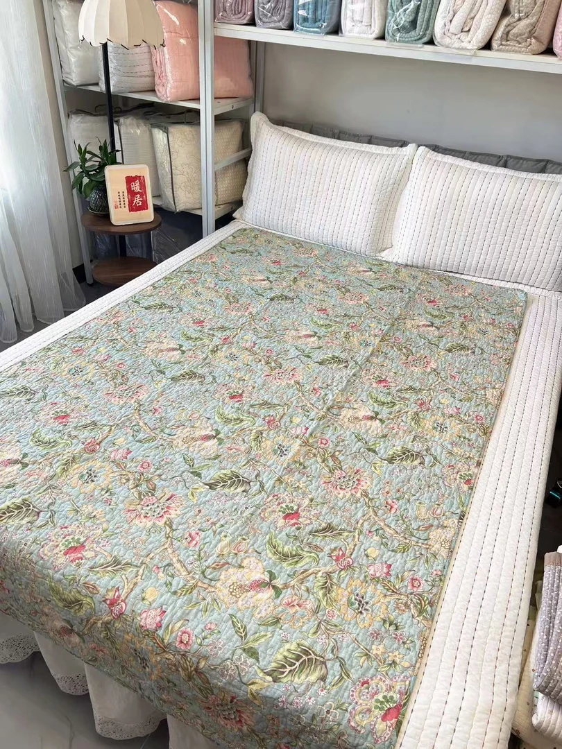 外贸纯棉单人床盖宿舍学生飘窗多功能垫双面夹棉机洗木百合