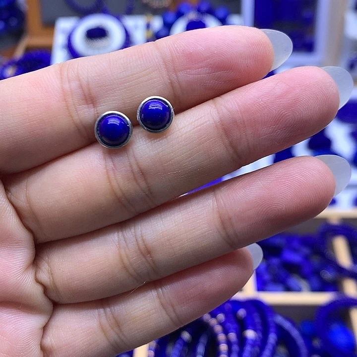 青金石银S925镶嵌耳钉