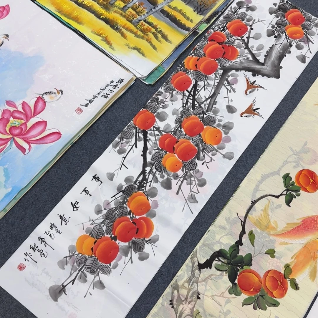 国画尺寸35X140手绘作品