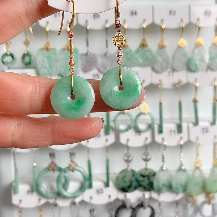 翡翠耳饰18K金镶嵌翡翠