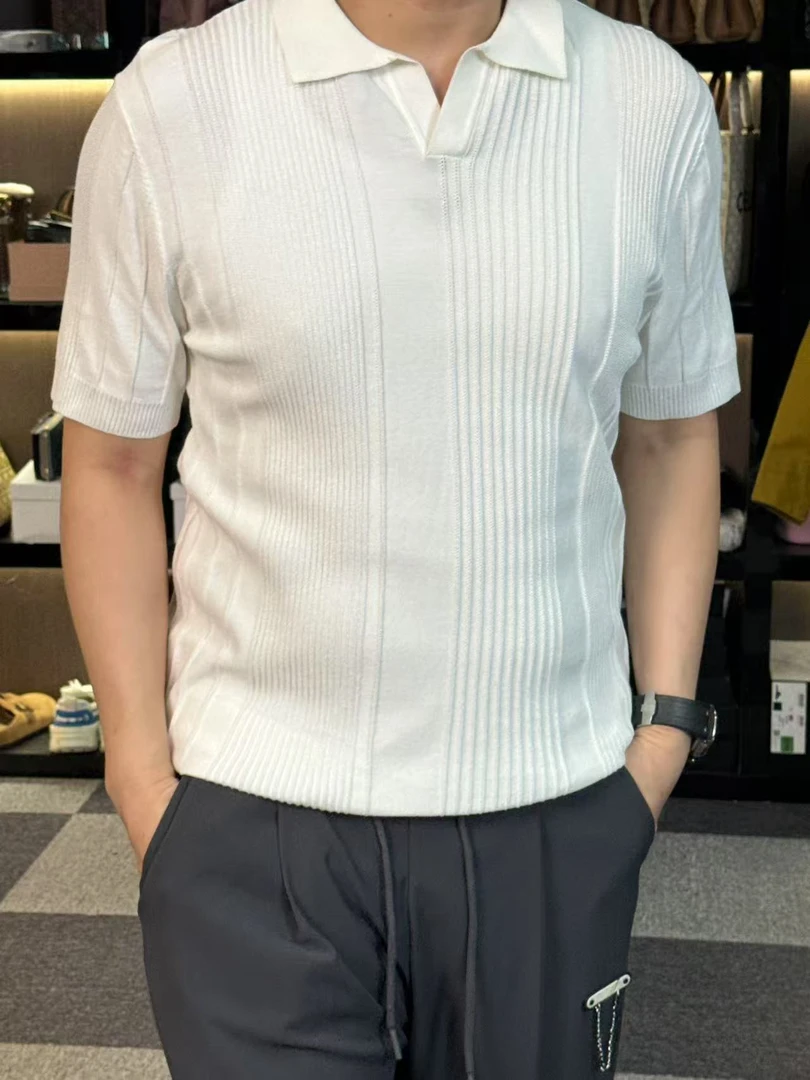 30896-条纹T恤时尚短袖针织半袖夏季翻领POLO