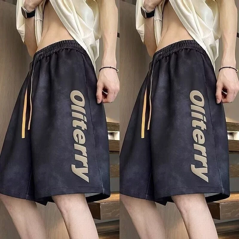 保威特·犀牛脏脏风五分裤美式扎染短裤男夏季2025新款潮运动中裤