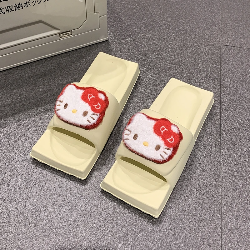 可爱图案KT猫2025新款沙滩方头居家休闲女卡通拖鞋夏季外穿防滑