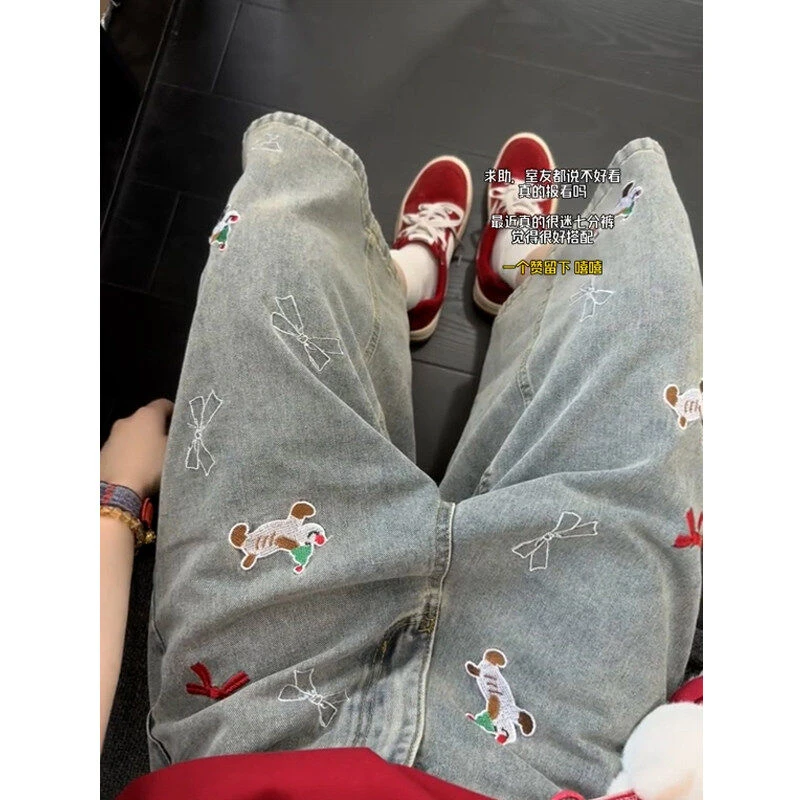 美式高街刺绣牛仔短裤男夏季潮牌cleanfit裤子直筒宽松阔