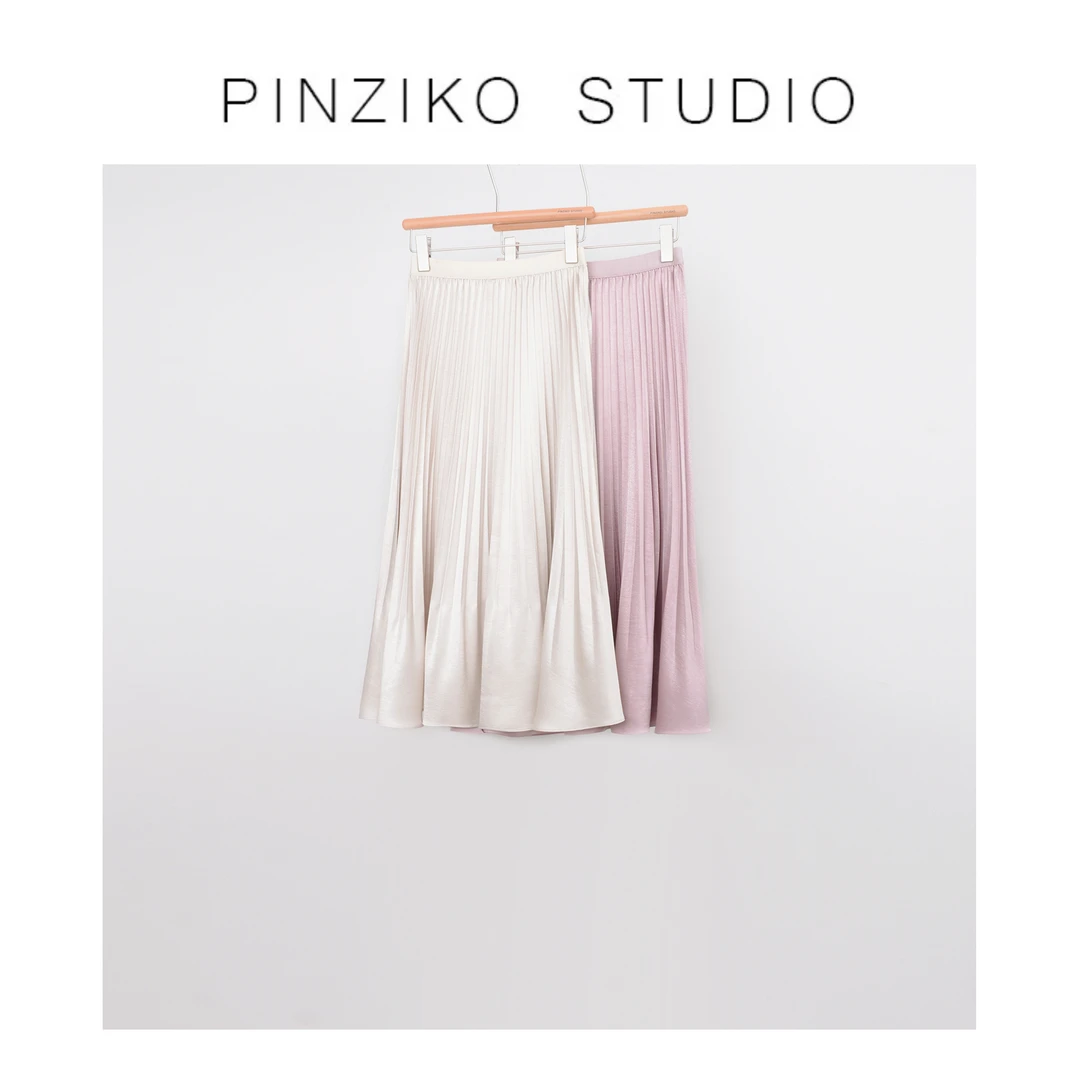 【PINZIKO】流光百褶~法式洒金气质优雅百搭修身半身缎面裙TJF045