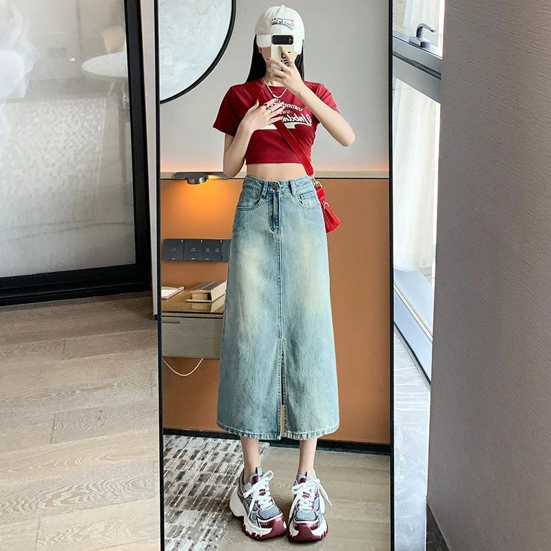 女牛仔半身裙2025年春秋新款爆款女高腰宽松显瘦中长款包臀牛仔裙