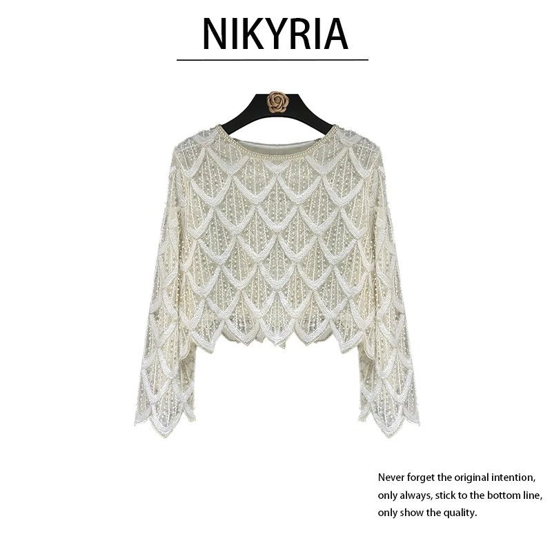 Nikyria【人鱼姬】重工亮片钉珠宽松上衣短款小衫波浪时尚下摆设计