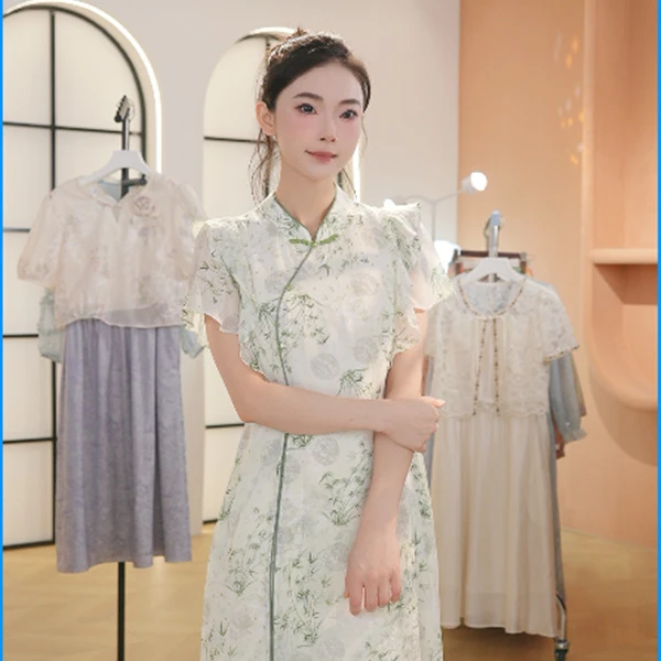 气质显瘦复古中式中国风少女夏日日常优雅民国风旗袍裙氨纶100%夏