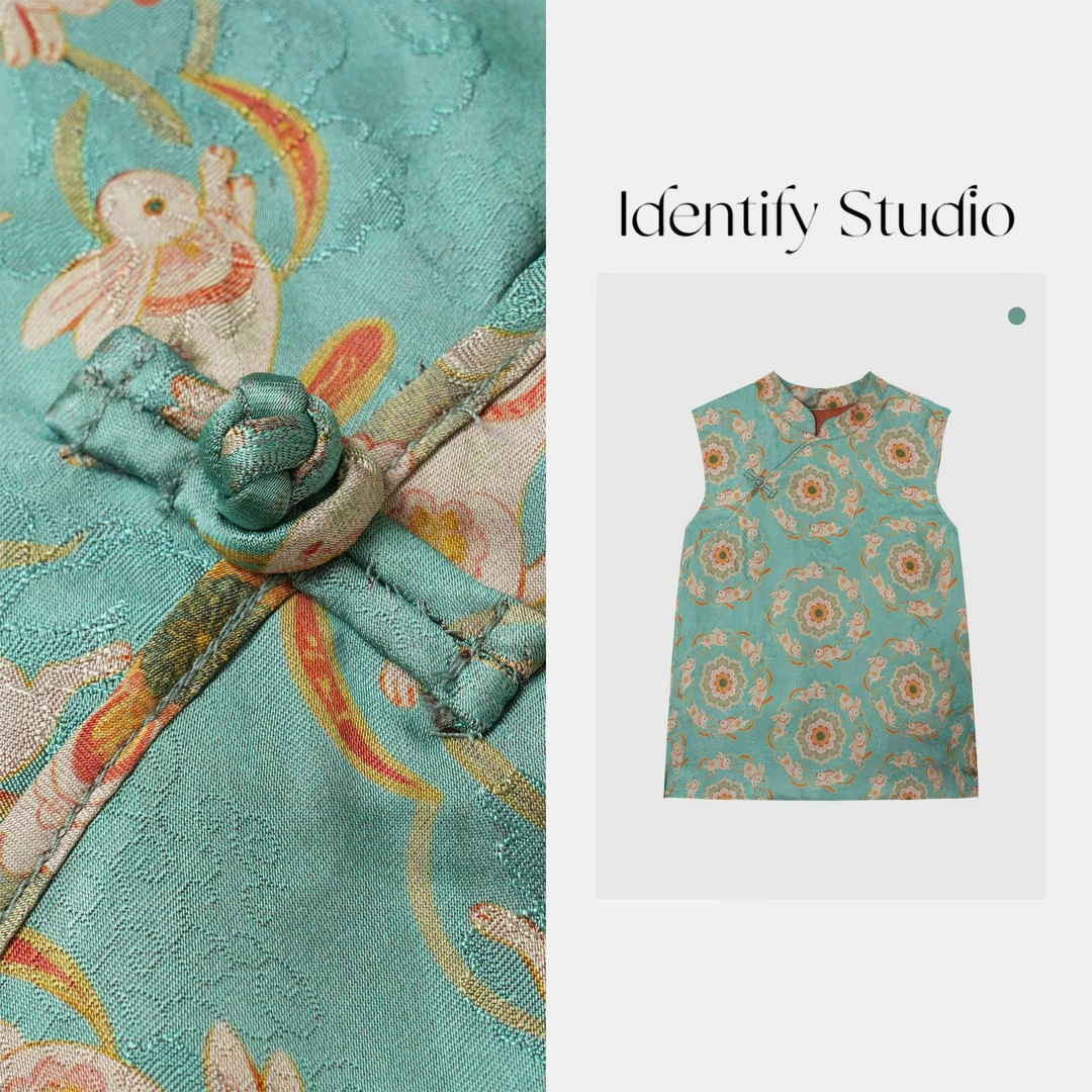 IDENTIFY"玉兔"夏季新款时尚复古玉兔印花人丝马甲上衣25SS