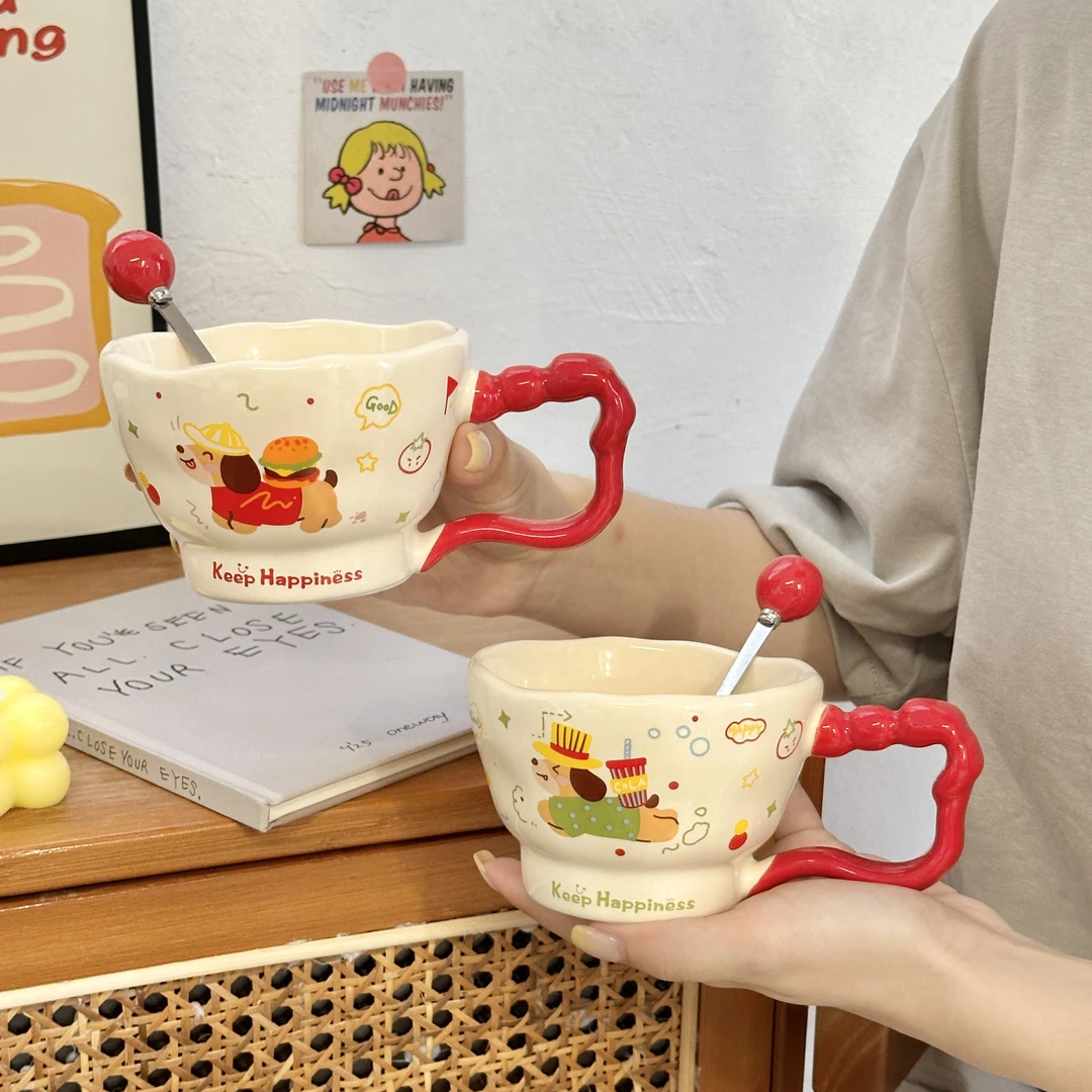 可爱腊肠狗杯子陶瓷马克杯情侣家用早餐咖啡杯实用生日礼物送朋友