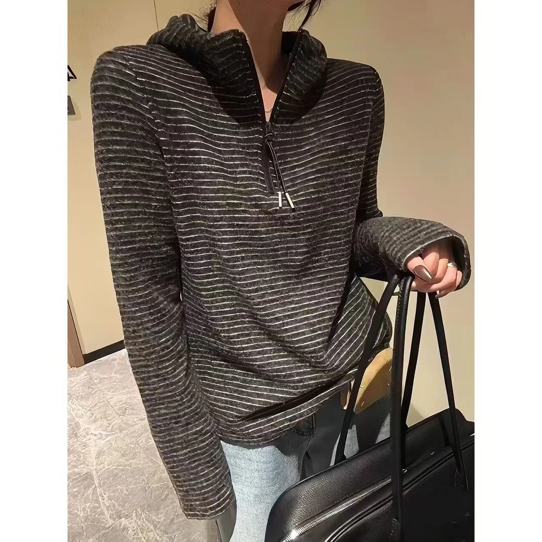 连帽显瘦保暖德绒卫衣女时尚百搭超柔软-V3770