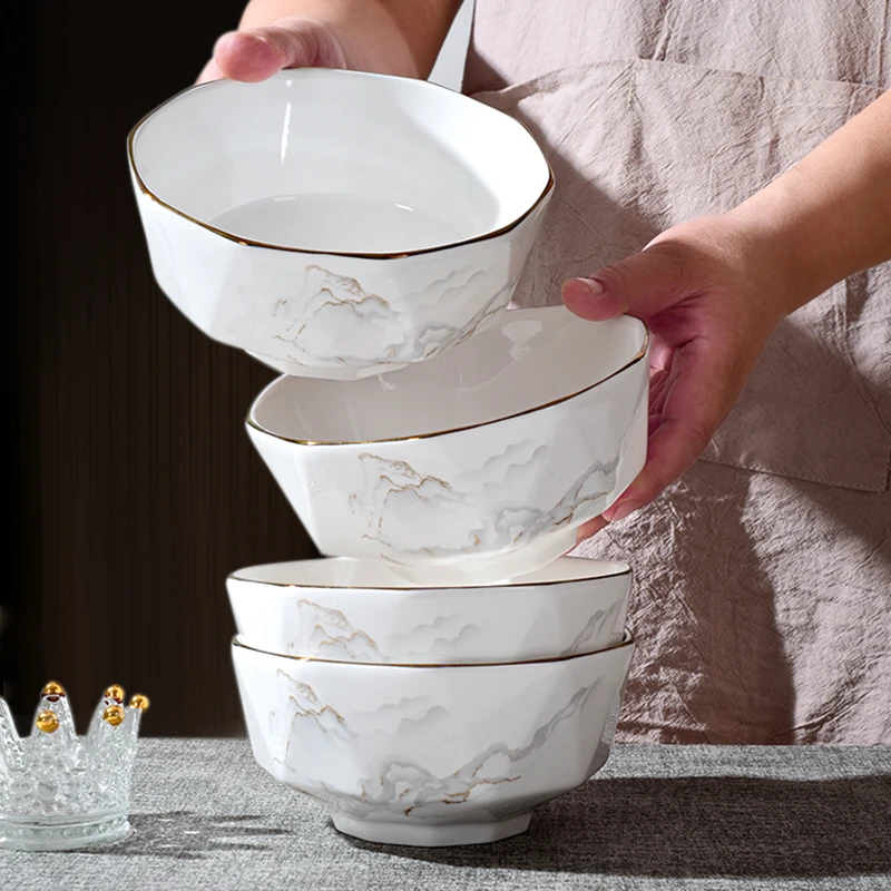 【电光金山水】6英寸面碗4只装2025新骨瓷餐具金边高档饭碗釉下彩