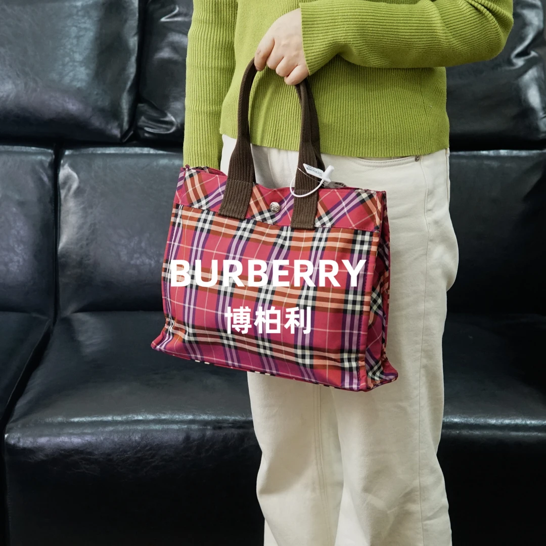 95新 BURBERRY/博柏利 巴宝莉/红色格纹手提包/JJ12512438/2438