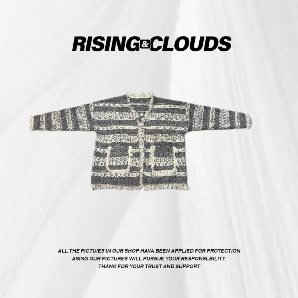 RISING&CLOUDS莎莎【烬云织】深圳时尚显瘦宽条流苏大开衫090311
