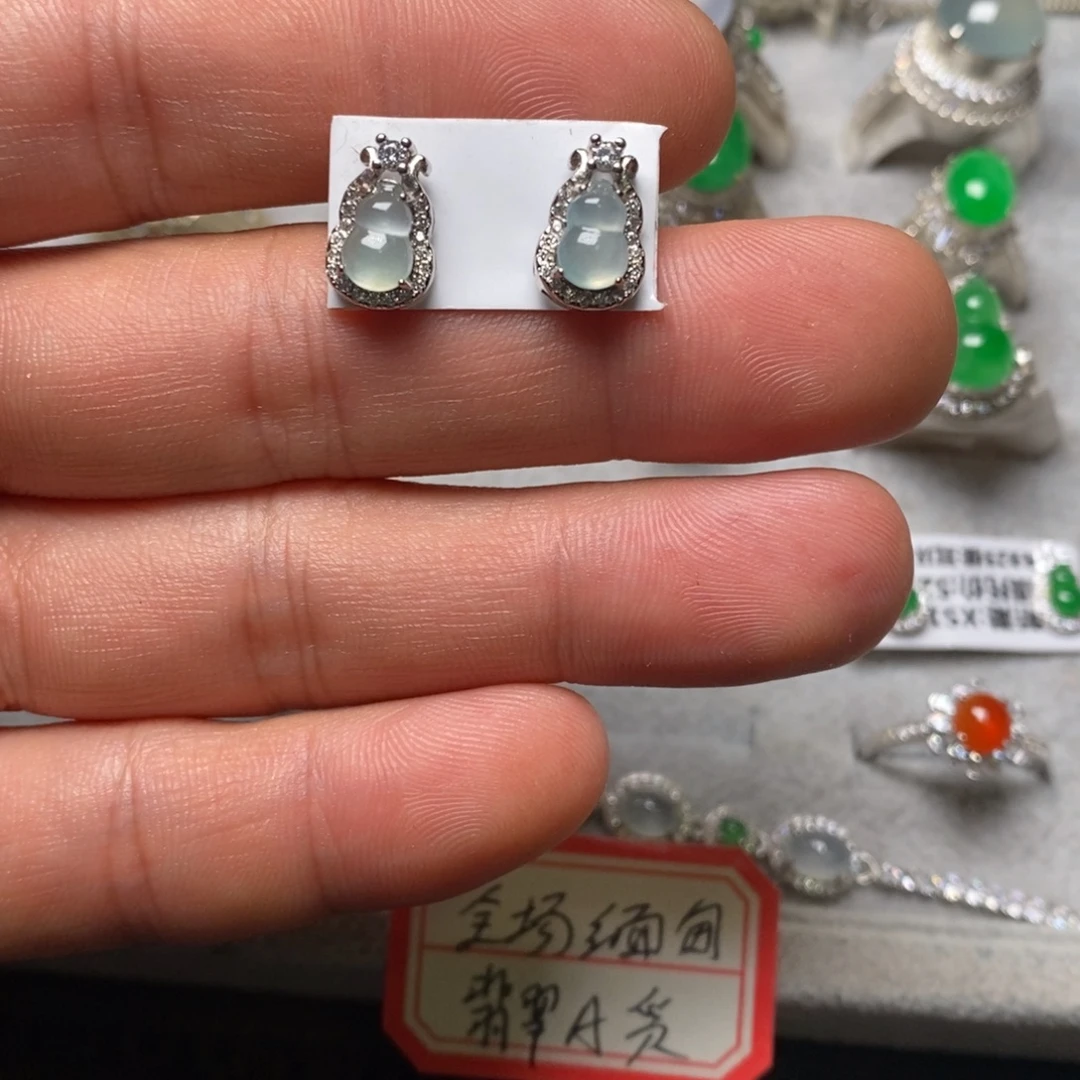 翡翠银S925镶嵌耳饰