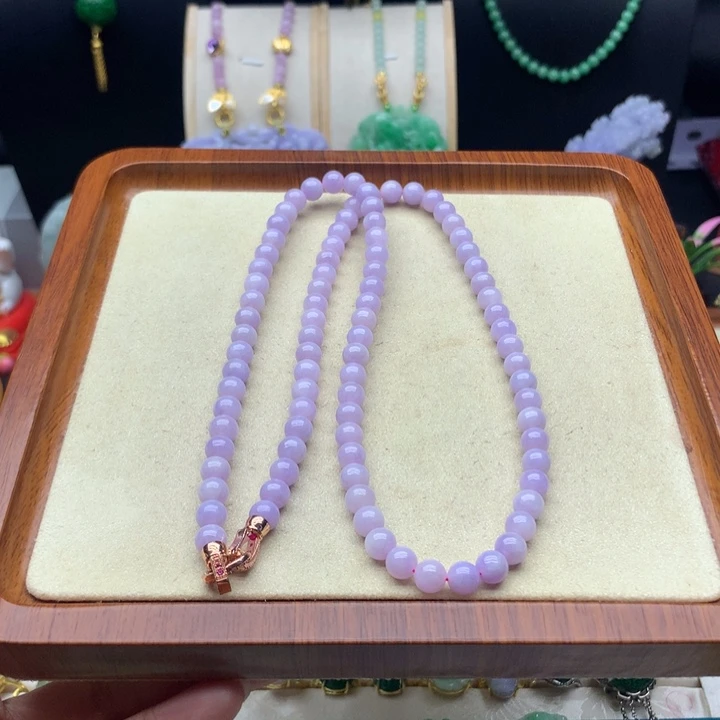 翡翠未镶嵌颈饰紫翡项链