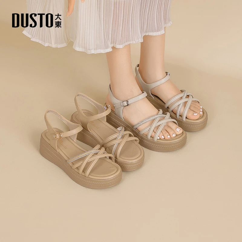大东2025年夏季新款爆款女鞋一字带凉鞋外穿厚底增高百搭凉拖1132