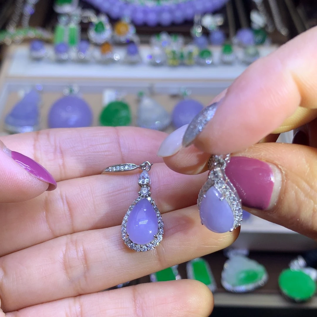 翡翠耳饰银S925镶嵌翡翠