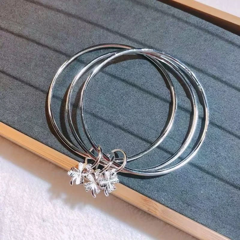 足银手镯 精品四叶草三生三世三环银手镯（无礼盒）CL013