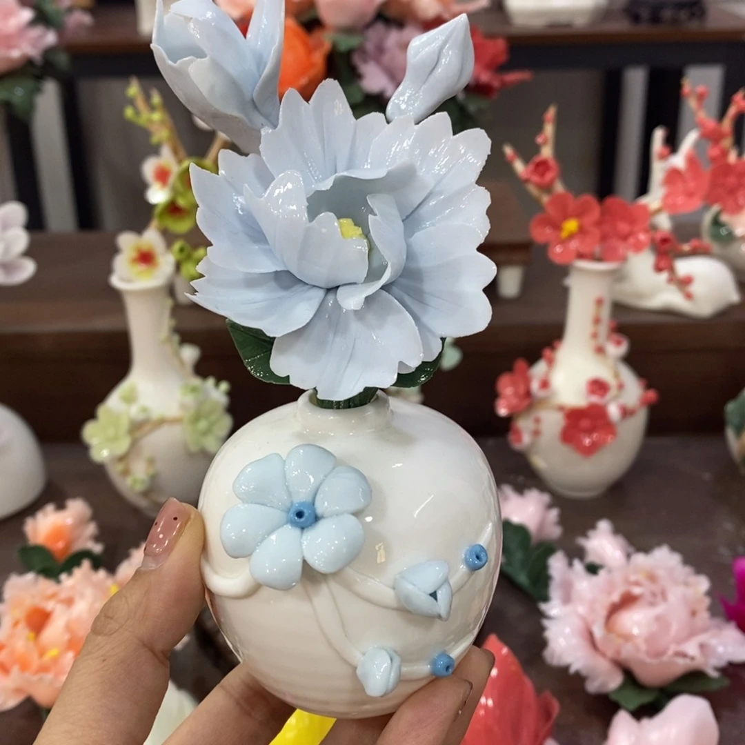 摆件陶瓷手工花摆件