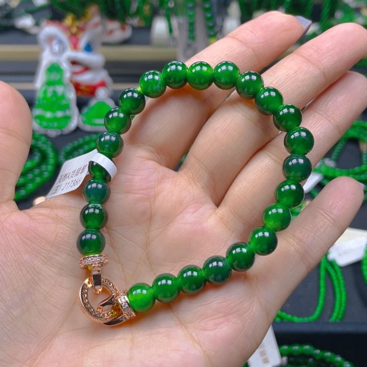 翡翠未镶嵌手链浓阳绿8