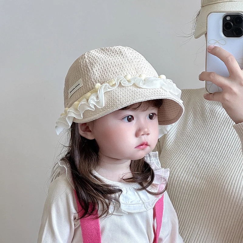 宝宝帽子春秋季大檐鸭舌帽韩版蕾丝花边公主盆帽出游渔夫帽遮阳帽