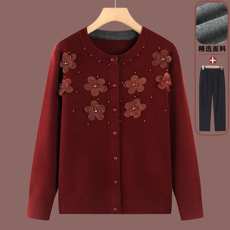 妈妈秋装薄外套2025新款减龄针织上衣中老年女春秋时尚针织衫上衣