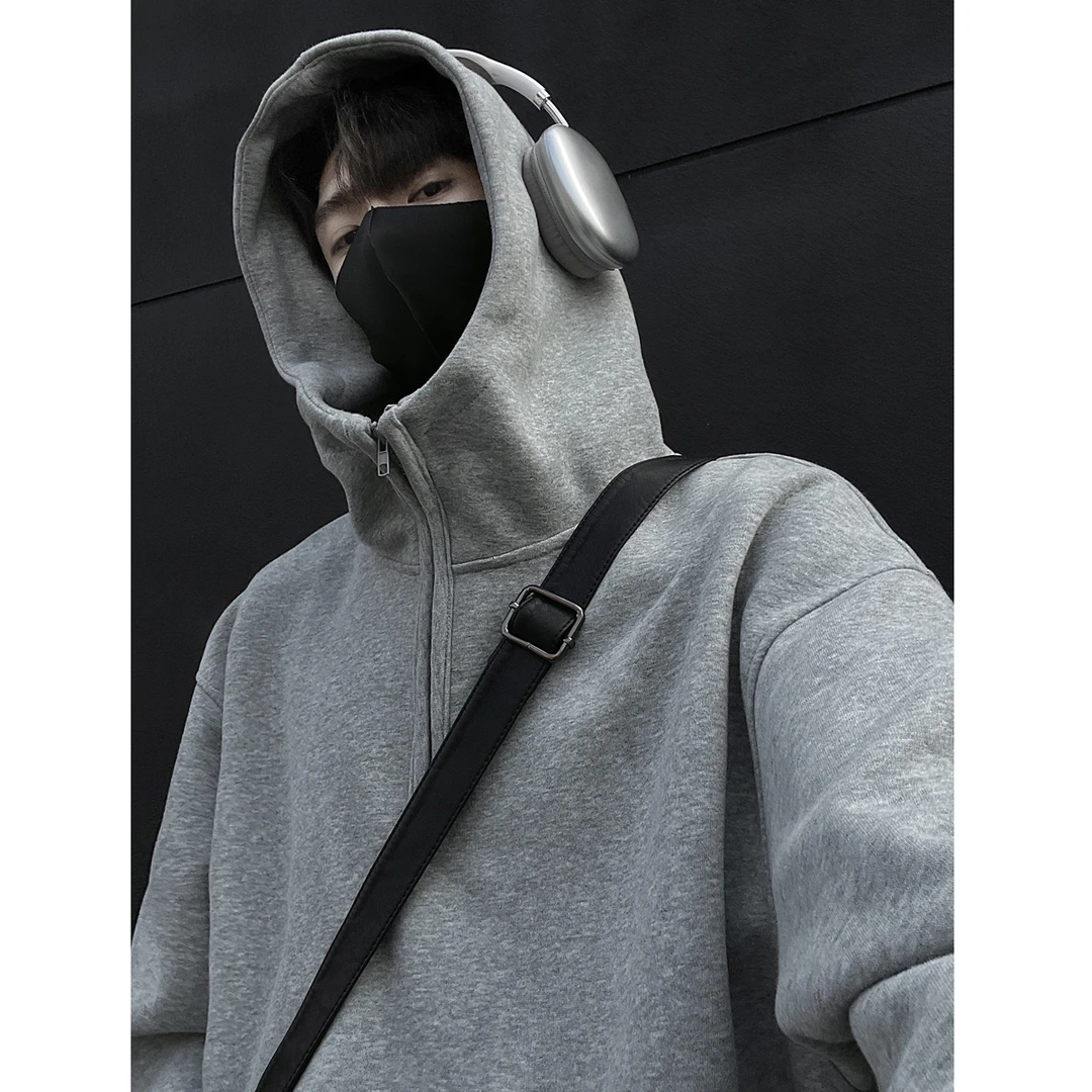 500g重磅半拉链连帽卫衣男春秋2025新款帽衫内搭美式高领上衣外套