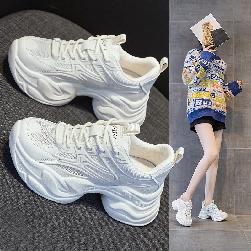增高7CM老爹鞋女鞋2025新款增高跑步透气运动鞋子厚底百搭休闲鞋