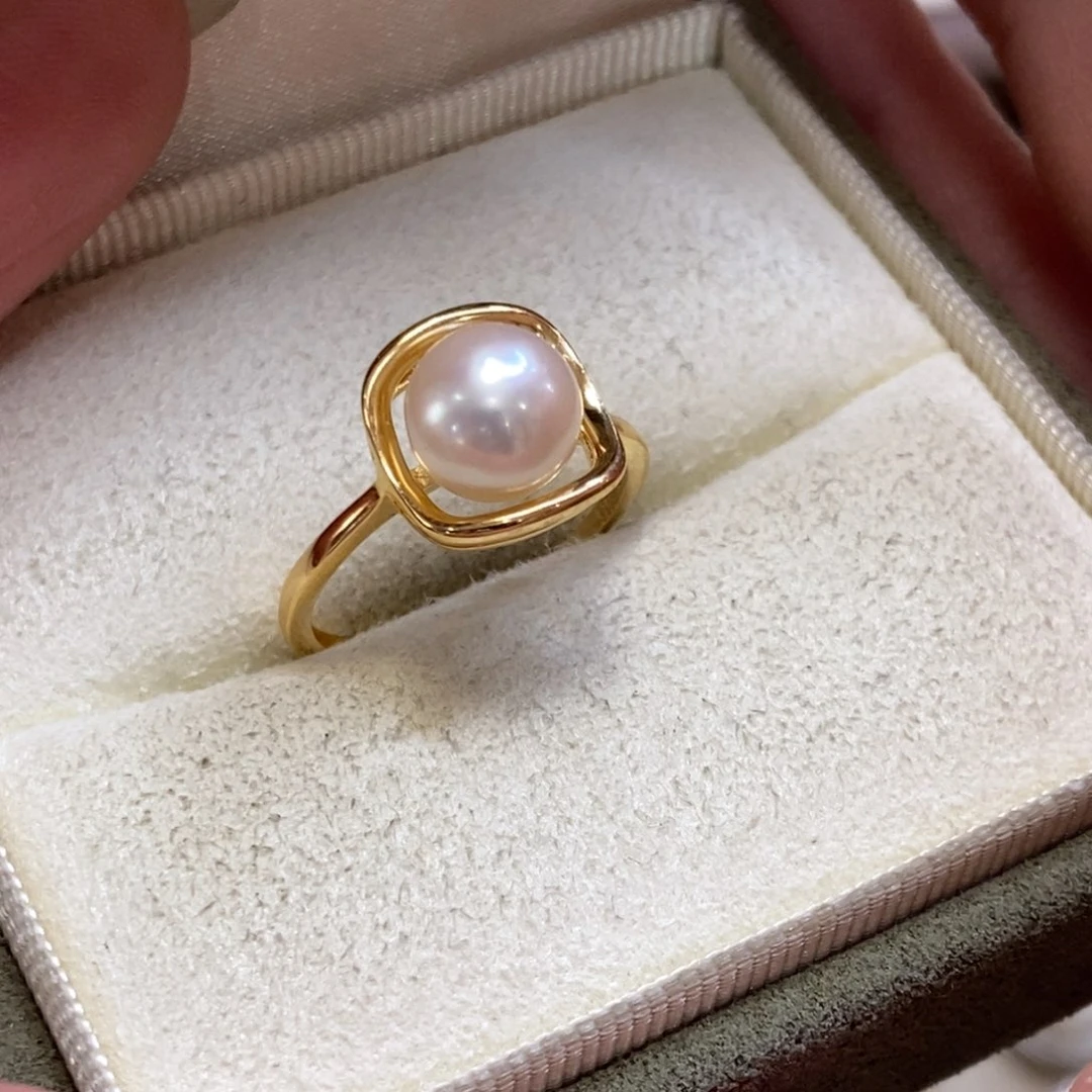 海水珍珠戒指银S925镀金镶嵌