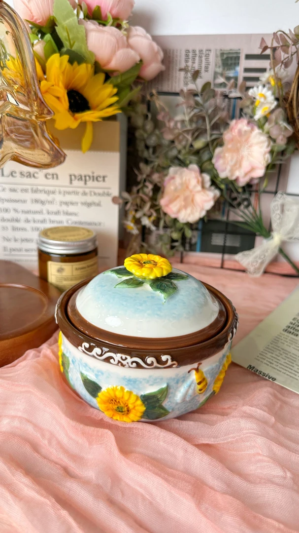 【向日葵】一只装4.5英寸手绘向日葵炖盅400ml陶瓷家用釉下彩单只装