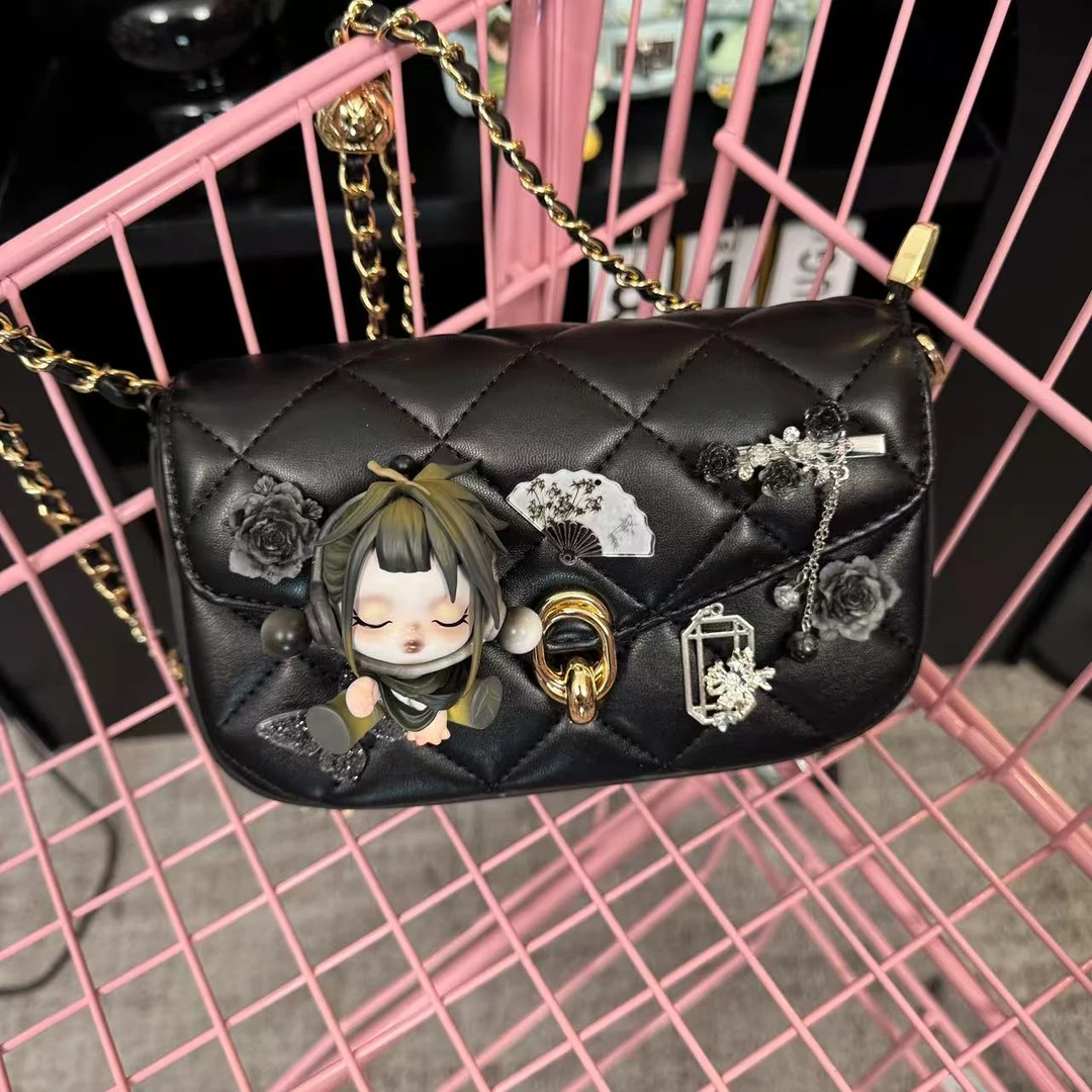 原创手工设计潮玩娃包 韩系轻奢小众设计黑色斜挎包