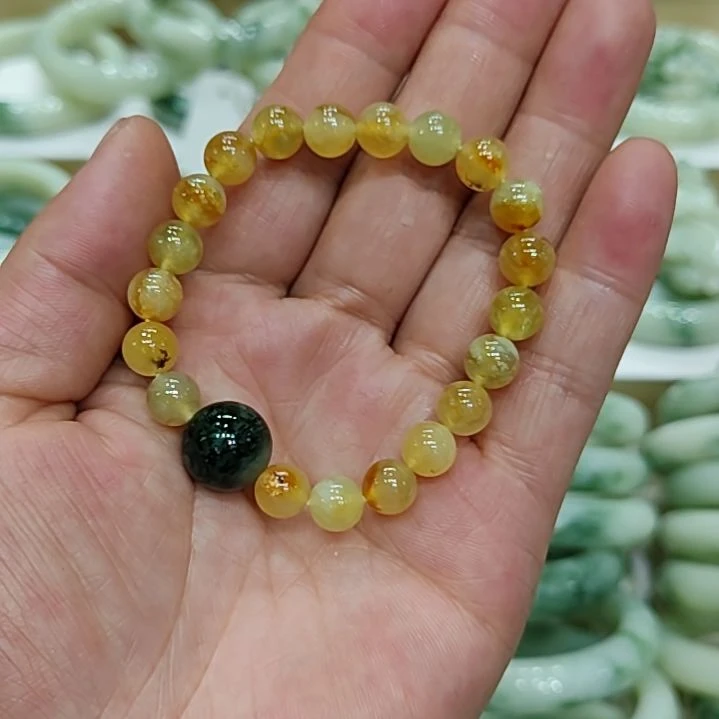 透闪石-蛇纹石玉手链未镶嵌雪*