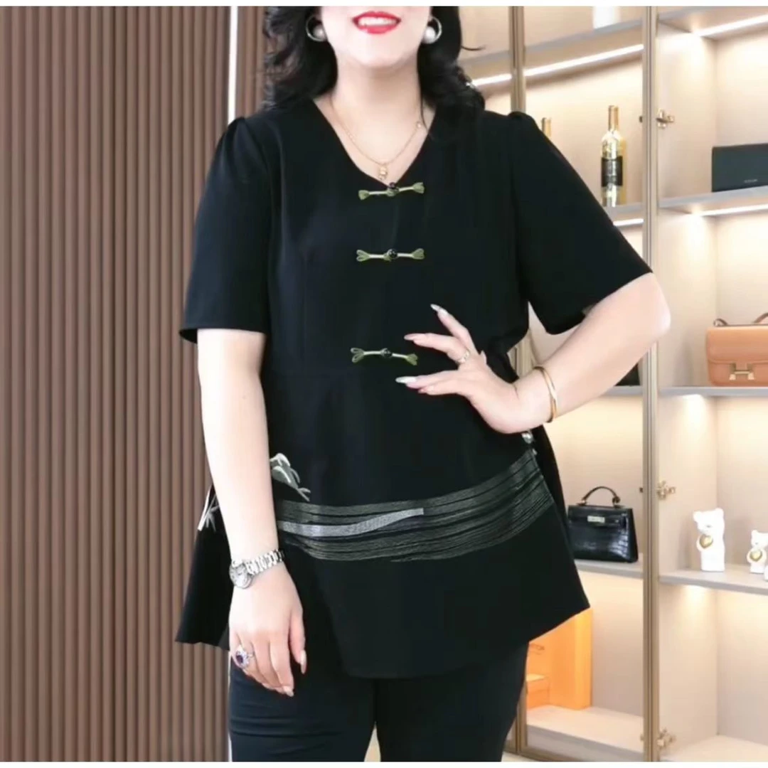 苏迷夏季新款中式刺绣盘扣气质时尚休闲百搭A版遮肚显瘦ZB5844