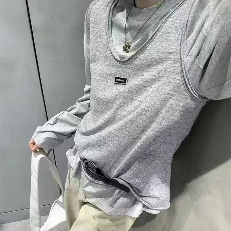 2025春夏新款肌理感U领背心女miu系叠穿小标短袖T恤上衣女