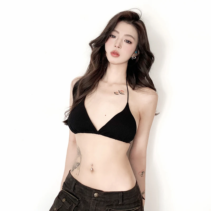 liber anim黑白挂脖系带比基尼式美背款挂脖内衣