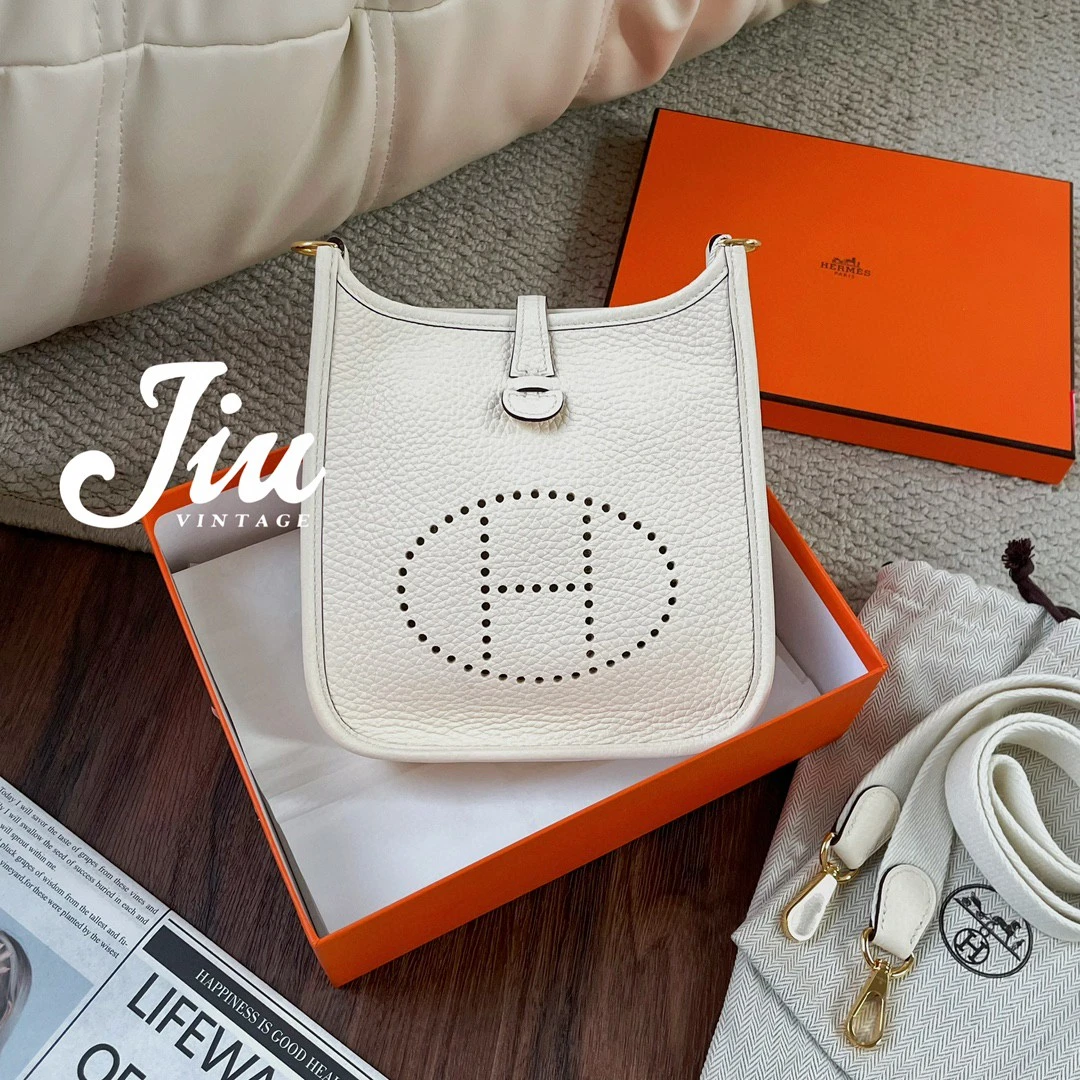 99新 Hermes/爱马仕 mini evelyne奶油白金扣z刻CG15-0091